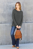 Round Neck Dropped Shoulder Top - multiple colors