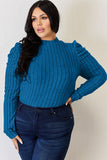 Ribbed Mock Neck Puff Sleeve Top - Multiple Colors Available