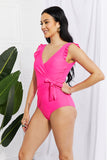 Float On Ruffle Faux Wrap One-Piece in Pink