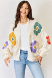 Open Front Flower Pattern Long Sleeve Sweater Cardigan