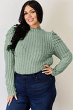 Ribbed Mock Neck Puff Sleeve Top - Multiple Colors Available