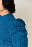 Ribbed Mock Neck Puff Sleeve Top - Multiple Colors Available