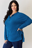 Ribbed Half Button Long Sleeve High-Low Top - Multiple Colors Available