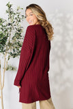 Ribbed Round Neck Long Sleeve Slit Top - Multiple colors