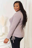 Drawstring Ribbed Long Sleeve Top