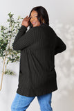 Ribbed Open Front Cardigan With Front Pockets - Color Options