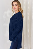 Ribbed Half Button Long Sleeve High-Low Top - Multiple Colors Available