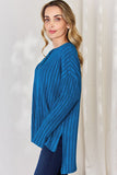 Ribbed Half Button Long Sleeve High-Low Top - Multiple Colors Available