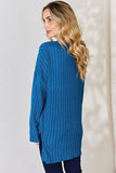 Ribbed Half Button Long Sleeve High-Low Top - Multiple Colors Available