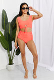 Sanibel Crop Swim Top and Ruched Bottoms Set in Coral