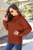 Ribbed Exposed Seam Mock Neck Knit Top - Multiple color options