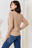 Drawstring Ribbed Long Sleeve Top