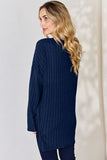 Ribbed Half Button Long Sleeve High-Low Top - Multiple Colors Available