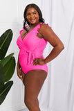 Float On Ruffle Faux Wrap One-Piece in Pink