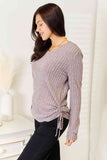 Drawstring Ribbed Long Sleeve Top