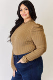 Ribbed Mock Neck Puff Sleeve Top - Multiple Colors Available