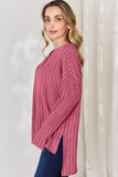 Ribbed Half Button Long Sleeve High-Low Top - Multiple Colors Available