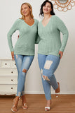 Ribbed V-Neck Long Sleeve Top - Multiple Colors Available