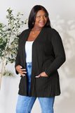 Ribbed Open Front Cardigan With Front Pockets - Color Options