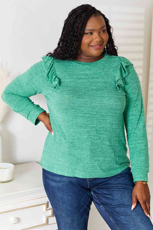 Ruffle Shoulder Long Sleeve Top