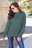 Ribbed Exposed Seam Mock Neck Knit Top - Multiple color options