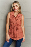 Follow The Light Sleeveless Collared Button Down Top