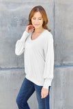 V-Neck Lantern Sleeve Blouse - multiple color options