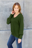 V-Neck Lantern Sleeve Blouse - multiple color options