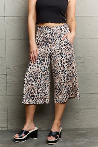 Leopard High Waist Flowy Wide Leg Pants with Pockets