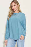 Ribbed Round Neck Long Sleeve Top - Multiple Color Options