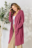 Ribbed Open Front Long Sleeve Cardigan With Pockets - 5 Color Options