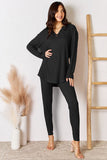 Notched Long Sleeve Top and Pants Set