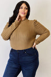 Ribbed Mock Neck Puff Sleeve Top - Multiple Colors Available