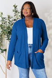 Ribbed Open Front Cardigan With Front Pockets - Color Options