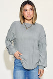 Ribbed Round Neck Long Sleeve Top - Multiple Color Options