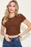 Ribbed Round Neck Short Sleeve Crop Tee