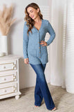 Ribbed Button-Up Cardigan with Pockets