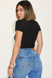 Ribbed Round Neck Short Sleeve Crop Tee