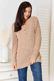 Notched Neck Ribbed Long Sleeve T-Shirt