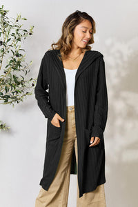 Ribbed Open Front Long Sleeve Cardigan With Pockets - 5 Color Options