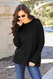 Ribbed Round Neck Long Sleeve Knit Top-multiple color options