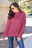 Ribbed Exposed Seam Mock Neck Knit Top - Multiple color options