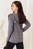 Square Neck Ruffle Shoulder Long Sleeve Top - 2 Color Options