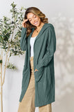 Ribbed Open Front Long Sleeve Cardigan With Pockets - 5 Color Options