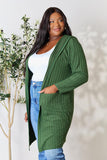 Ribbed Open Front Long Sleeve Cardigan With Pockets - 5 Color Options