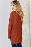 Ribbed Half Button Long Sleeve High-Low Top - Multiple Colors Available