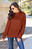 Ribbed Exposed Seam Mock Neck Knit Top - Multiple color options