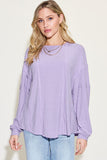 Ribbed Round Neck Long Sleeve Top - Multiple Color Options