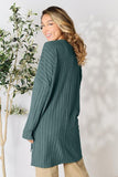 Ribbed Round Neck Long Sleeve Slit Top - Multiple colors