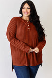 Ribbed Half Button Long Sleeve High-Low Top - Multiple Colors Available